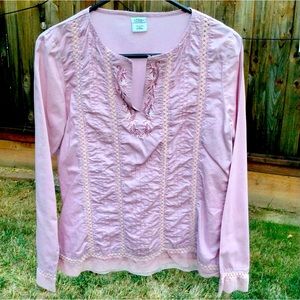 Rose colored cotton blouse. Hand Embroidered. Made in India. Size small.